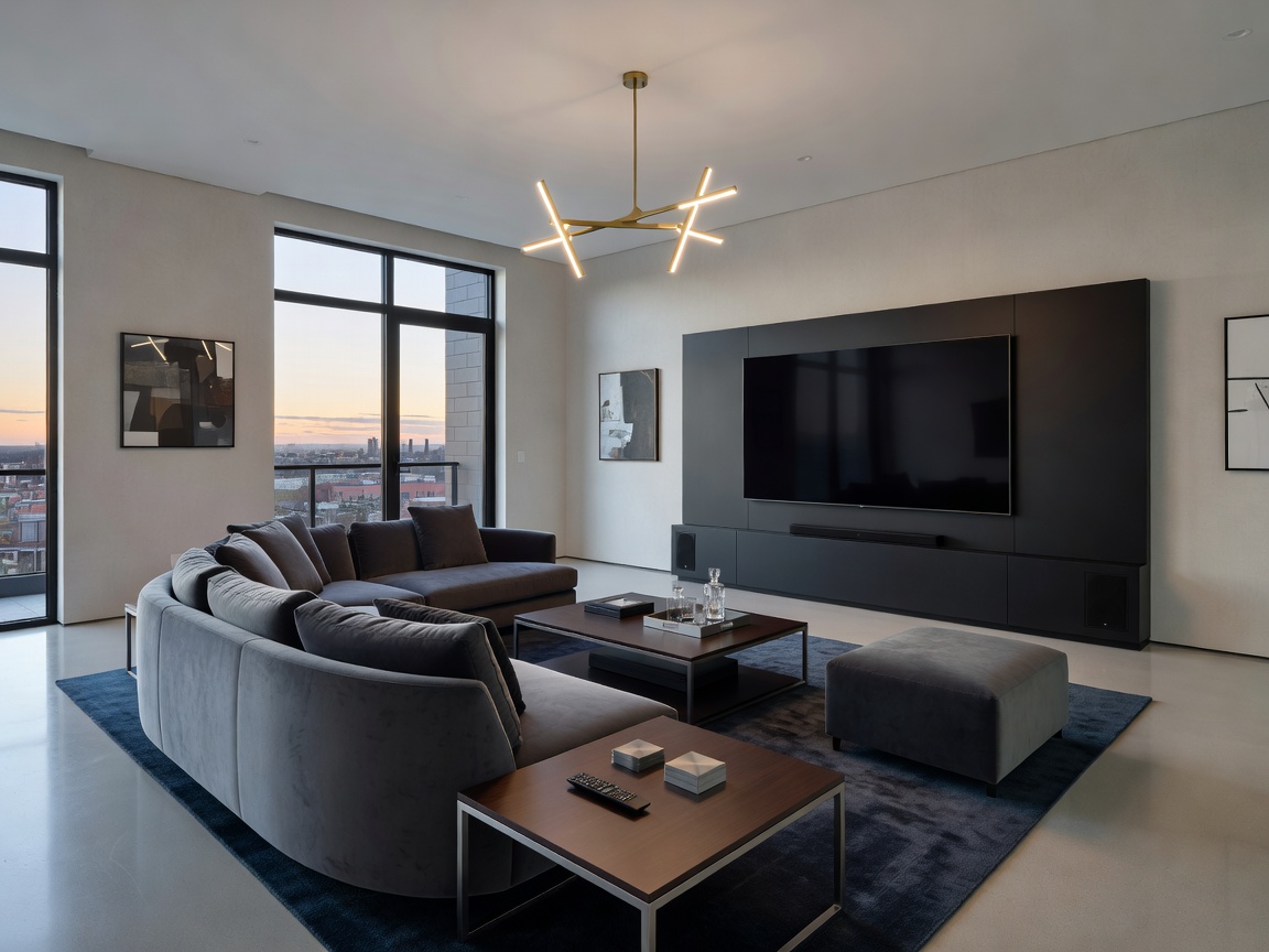 A well-lit modern living room designed for entertainment