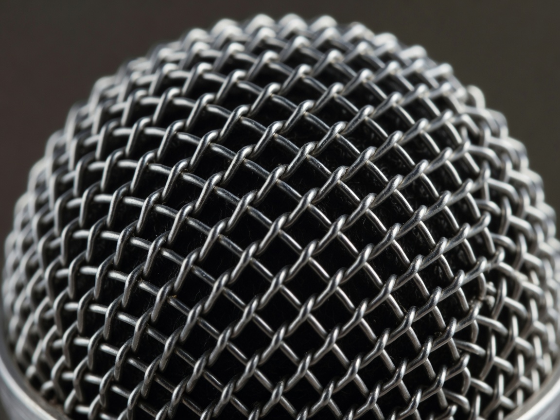 Close up macro shot of a metal microphone grille